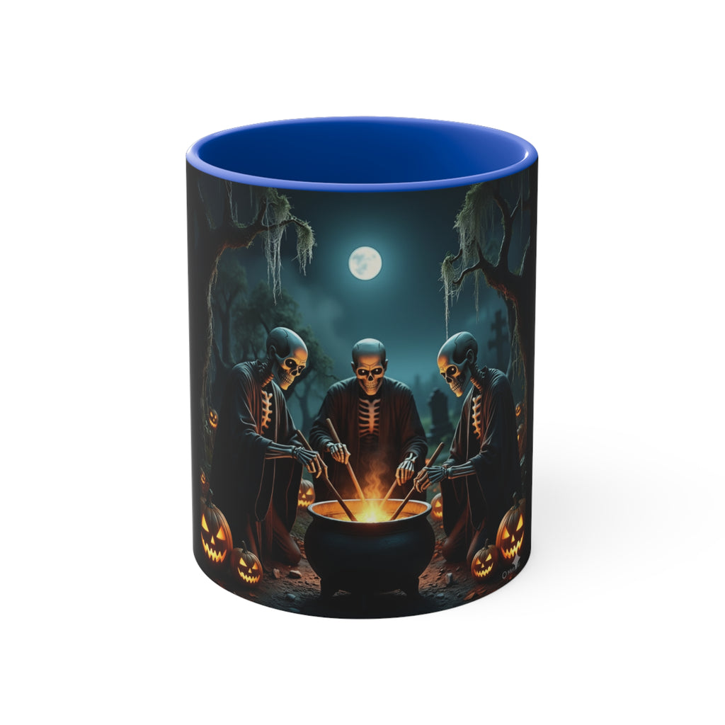 Halloween Skeleton Cauldron Mug — Spooky Pumpkin Night Coffee Cup