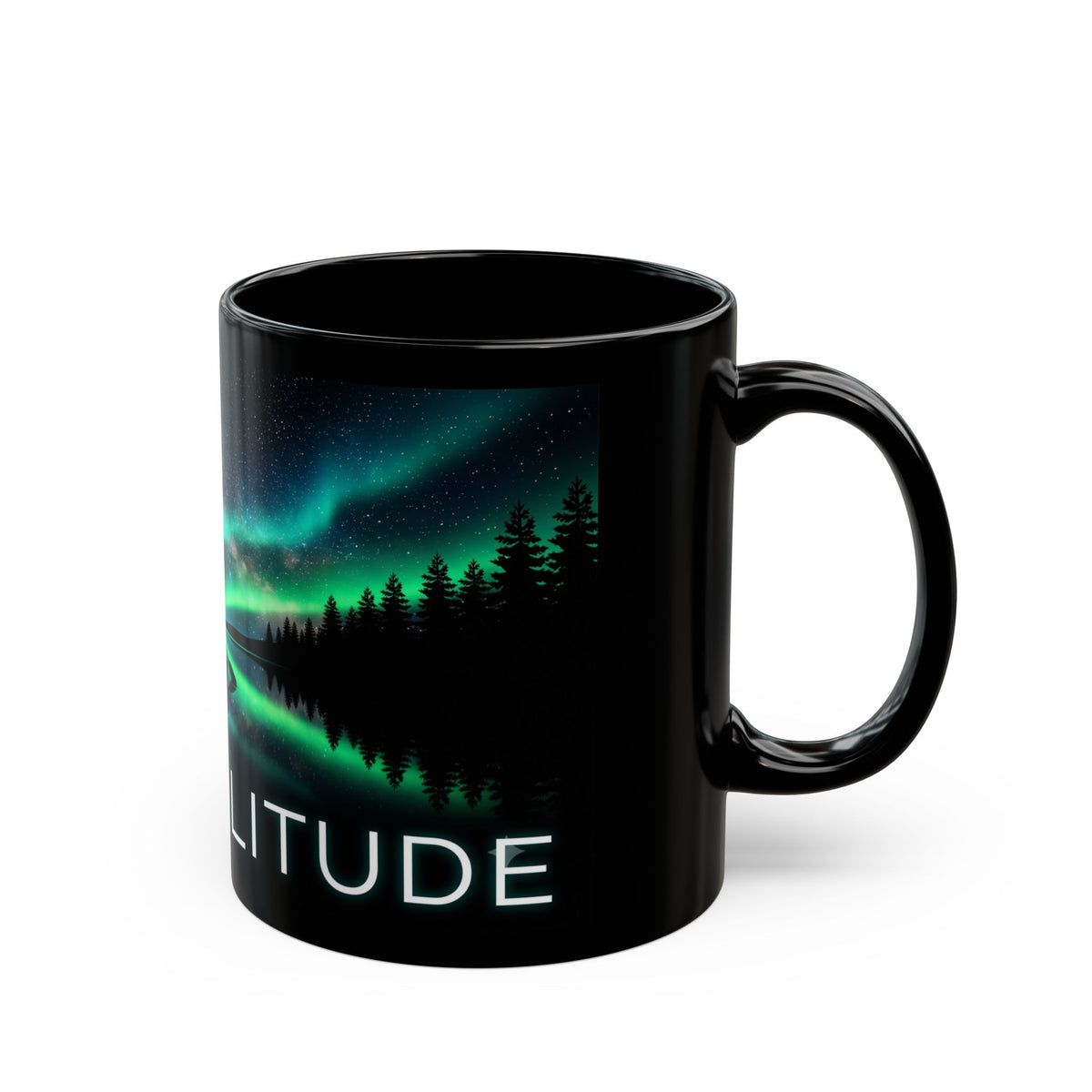 Aurora Kayak Mug — Seek Solitude Black Coffee Cup (11oz & 15oz)