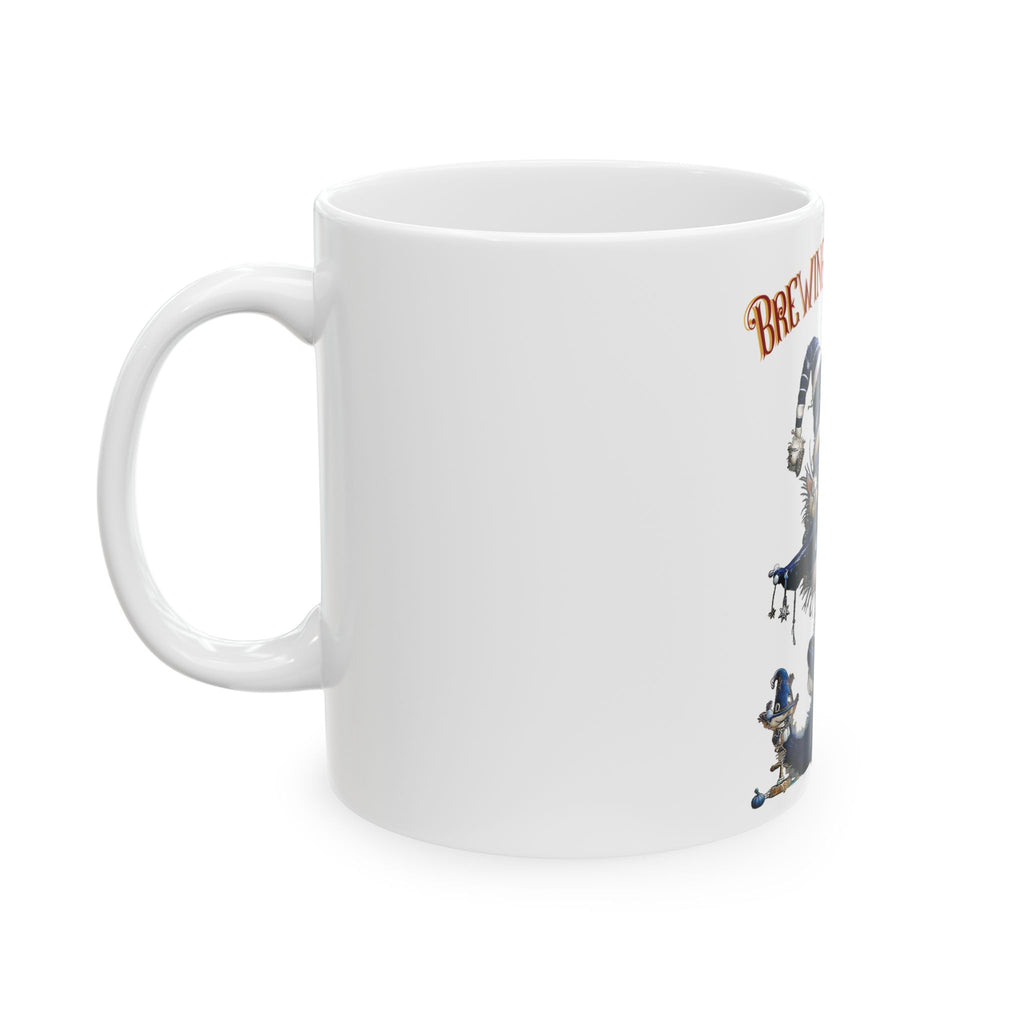 Brewing Up Mischief Ceramic Mug — Cute Witch Cat Halloween Coffee Cup (11oz & 15oz)