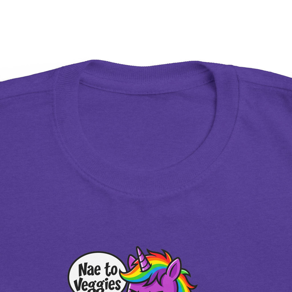 Toddler Unicorn Tee — Cute Purple Unicorn Saying "Nae to Veggies"