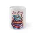 Love Books Ceramic Mug — Stack of Heart-Decorated Books Coffee Cup