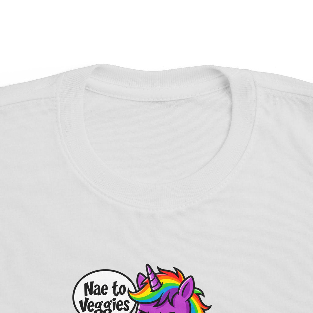 Toddler Unicorn Tee — Cute Purple Unicorn Saying "Nae to Veggies"