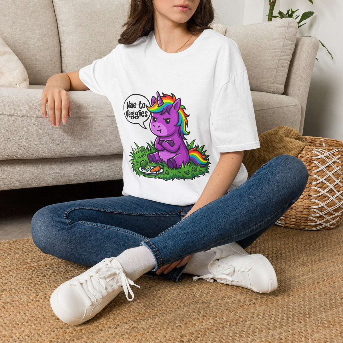 Unicorn T-Shirt — "Nae to Veggies" Funny Rainbow Unicorn Tee