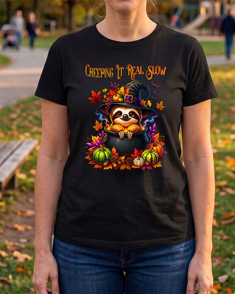 Creeping It Real Slow Sloth Witch Halloween T-Shirt